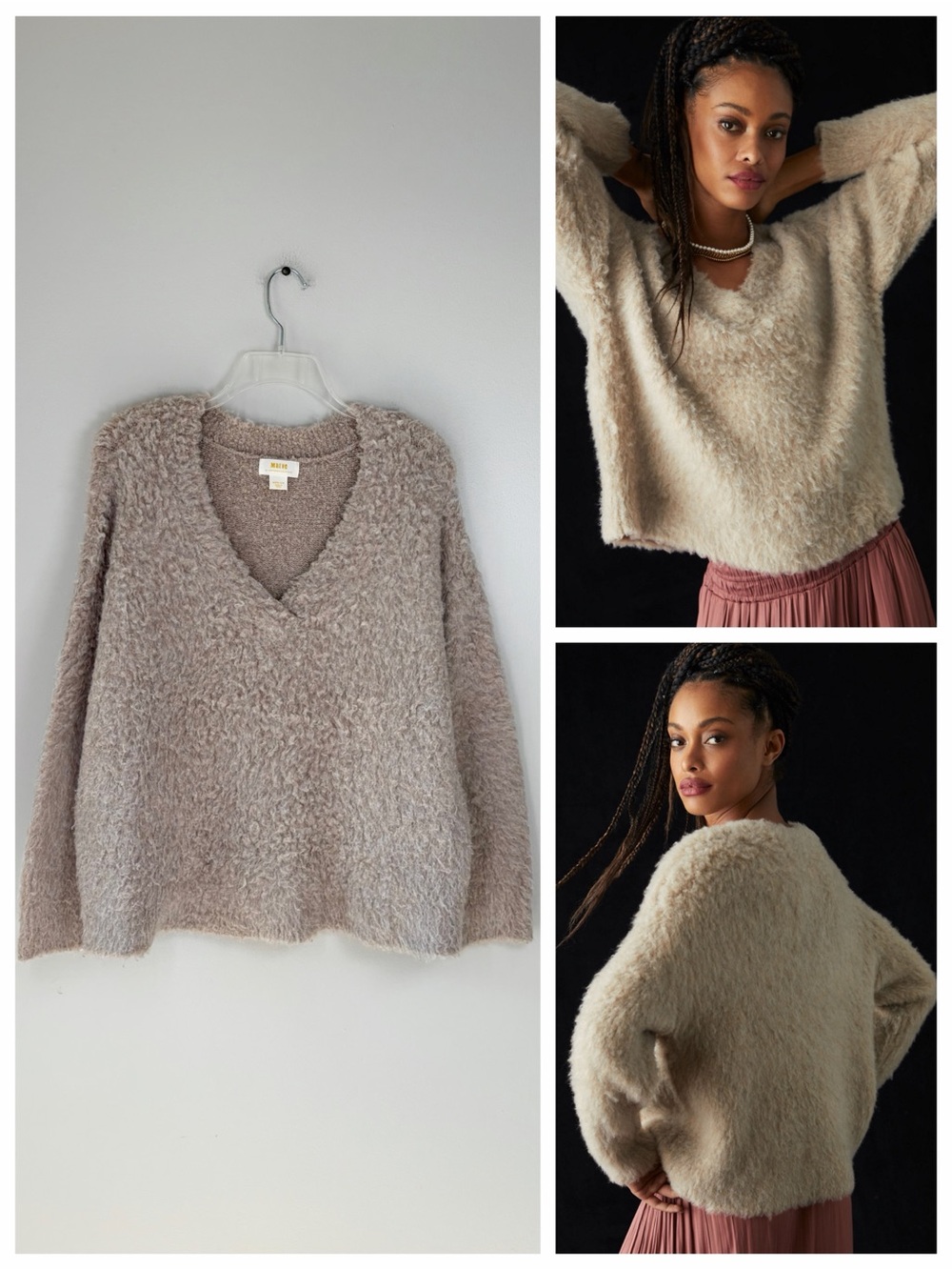 Maeve By Anthropologie Plush V-Neck Oversized Merino Wool Blend Sweater
